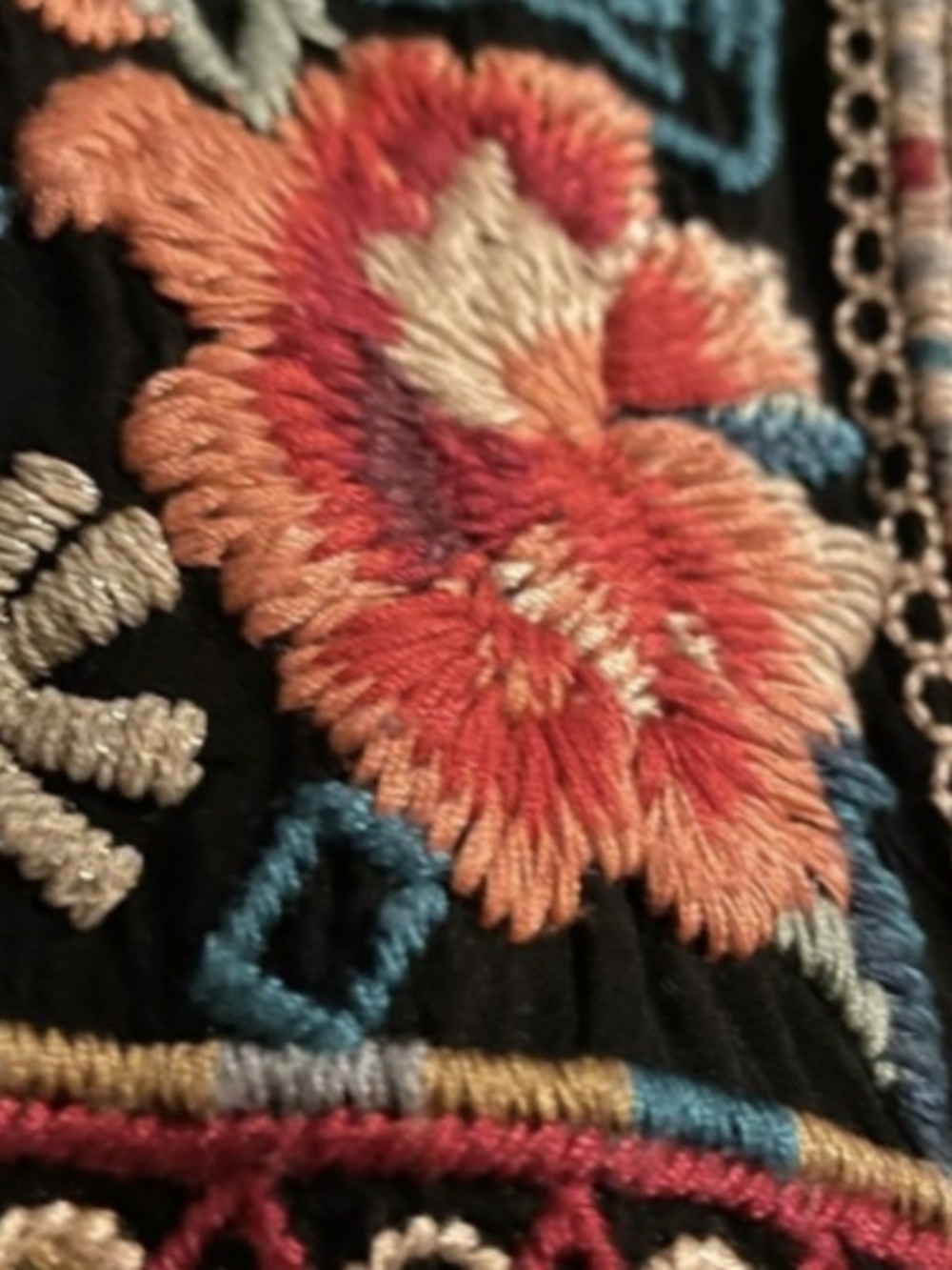 Johnny Was Black Floral Embroidered Tunic with Multicolor Stitching - Picture 6 of 7
